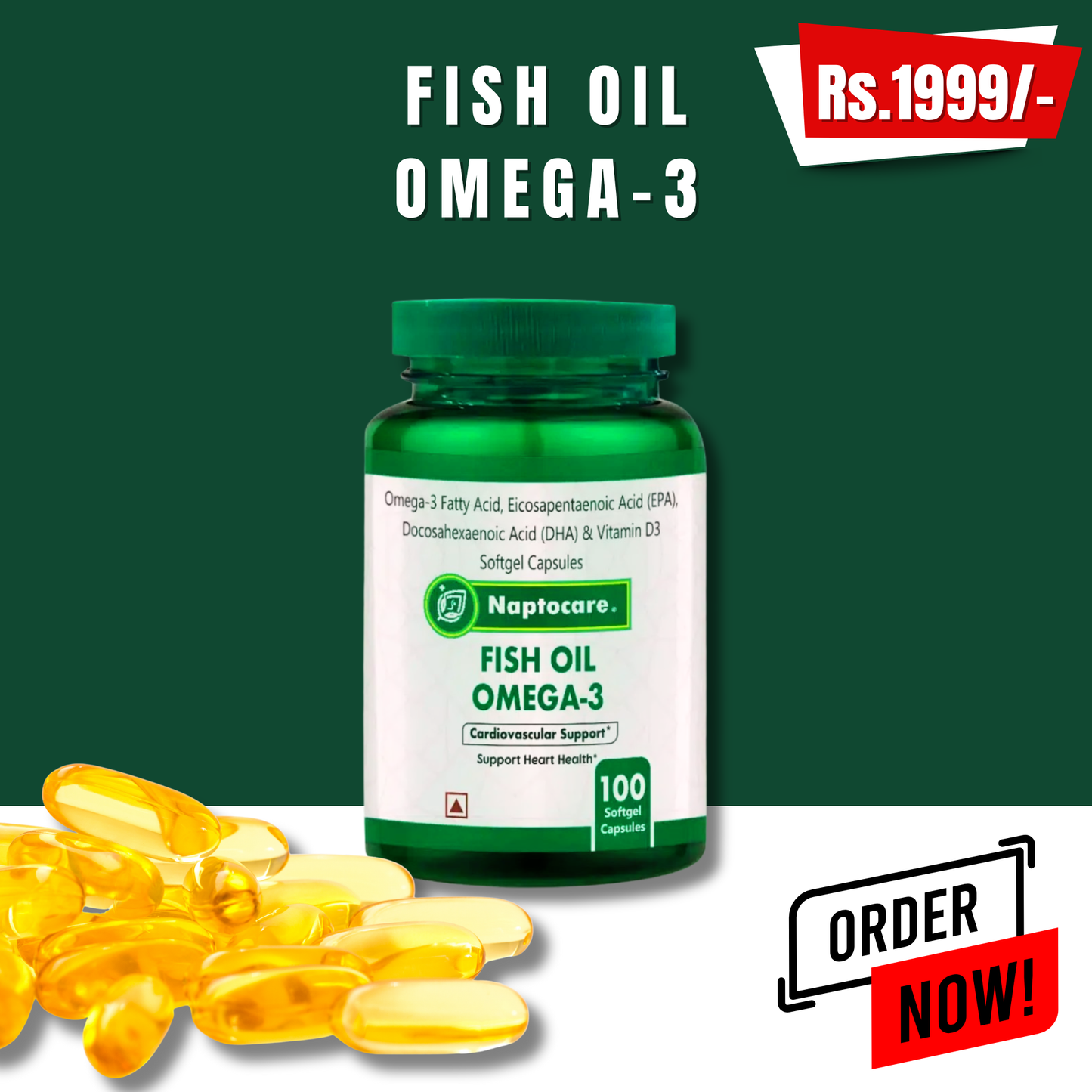 Naptocare Fish Oil Omega-3 + Vitamin D3 For a Strong Heart, Sharp Mind & Better Everyday Health