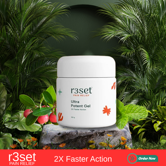 R3SET Ultra Potent Pain Relief Gel | 100% Natural Ingredients for Muscle, Joint, Back, Neck & Knee Pain | 2X Faster Action, Light Texture, No Side Effects, Safe for Daily Use - 100g