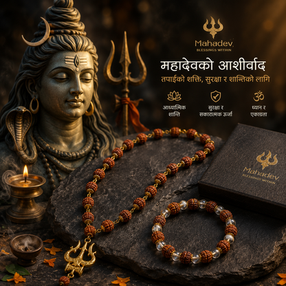 Original Rudraksha Mala & Braslet with Shiva Trishul Pendant - Rs.1199 Mero Deal